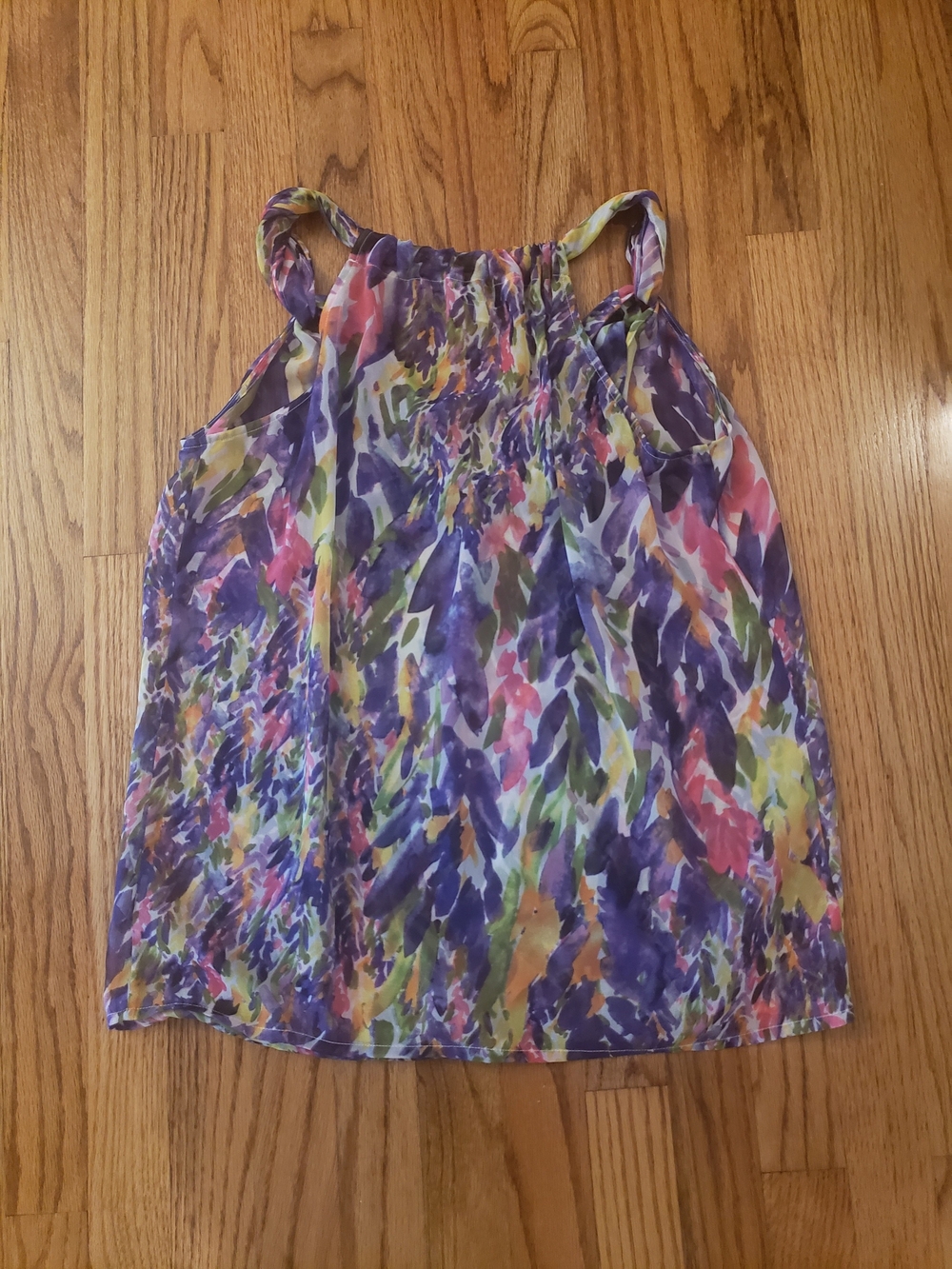 CAbi Multicolor Watercolor Floral Sheer Sleeveless Blouse Size: S